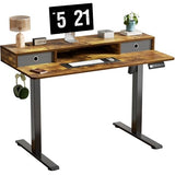 CROWNFURN Electric Standing Desk with Double Drawers,Adjustable Standing Desk with Storage Shelf for Home Office,with 3 Presets & 2 Hooks,48 Inch(Rustic Brown) CROWNFURN