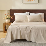 MEISHANG 100% French Pure Linen Sheets Queen Size - Bed Sheets 4 Piece Sets, Soft Durable Flax Linen, Anti-Tear Breathable Oeko-Tex Certified with 16" Deep Pocket (Linen) MEISHANG