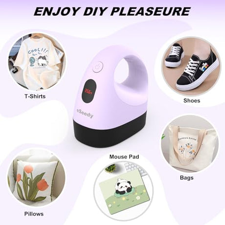 eSeedy Mini Heat Press Machine, 3 Heat Settings& Fast Heating, 15 Mins Auto-Off, Insulated Safety Base, Mini Iron for Crafting, T Shirts, Hats, Heating Transfer Projects (Purple) eSeedy