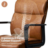 Artswish Leather Office Chair Brown Desk Chair with Wheels Arms, Mid Back Leather Executive Computer Chair Mid Century Chairs for Home Office Artswish