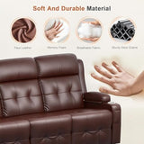Futon Sofa Bed, 3-Seater Reclining Futon Home Theater Seating Couch with Flip Middle Backrest, RV Wall Hugger Sleeper Sofa Bed with Pockets, Dawer & Cup Holders, 150° Recline for RV & Living Room Tiooii