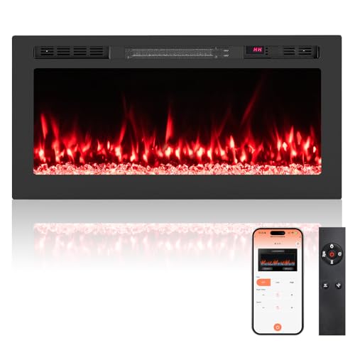 GOFLAME 36 Inch Smart WiFi Electric Fireplace, Compatible with Alexa & Google Assistant, Wall Mounted & Recessed, 750W/1500W Heater with Remote/APP Control, 12 Flame & Ember Bed Colors, 12H Timer GOFLAME