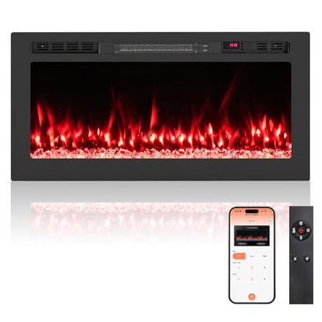 GOFLAME 36 Inch Smart WiFi Electric Fireplace, Compatible with Alexa & Google Assistant, Wall Mounted & Recessed, 750W/1500W Heater with Remote/APP Control, 12 Flame & Ember Bed Colors, 12H Timer GOFLAME