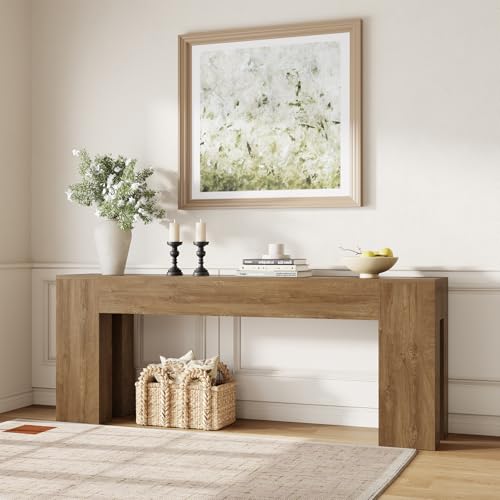 Epecoya Extra Long Sofa Console Table for Entryway Living Room, 79-Inch Farmhouse Wood Behind Couch Table, Rectangular Accent Console with Wooden Double Base for Hallway Foyer Entrance, Natural Oak Epecoya