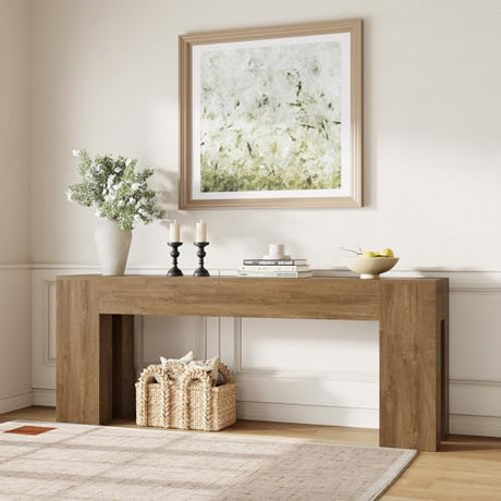 Epecoya Extra Long Sofa Console Table for Entryway Living Room, 79-Inch Farmhouse Wood Behind Couch Table, Rectangular Accent Console with Wooden Double Base for Hallway Foyer Entrance, Natural Oak Epecoya