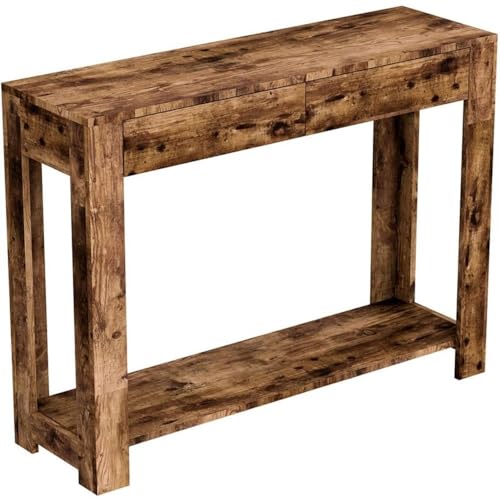 Pemberly Row Console Table, 40" L x 12" W x 30" H, Engineered Wood, Brown Reclaimed Wood Finish, 2-Drawers 1-Shelf, Sturdy Contemporary Modern Entryway Table for Home Decor Pemberly Row