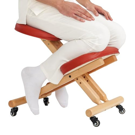 Master Massage Ergonomic Wooden Foldable Kneeling Chair for Office –Wood Folding Posture Chair for Home-Posture Correction Stool-Improve Your Posture Cinnamon Color Master Massage Equipment