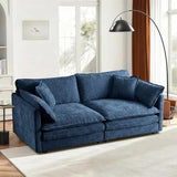 VICBARLEY Modular Sectional Sofa with 2 Seat 76.7" Convertible Chenille Couch Futon with 2 Armrest Pillows and 2 Throw Pillow for Living Room,Office and Apartment,Blue VICBARLEY