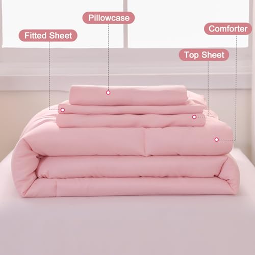 Wowelife Pink Toddler Bedding Set for Girls Toddler Bedding 4 Pieces Boho Tufted Comforter with Ruffles Design Toddler Girl Bed Set with Comforter, Fitted Sheet, Flat Sheet and Pillowcase Wowelife