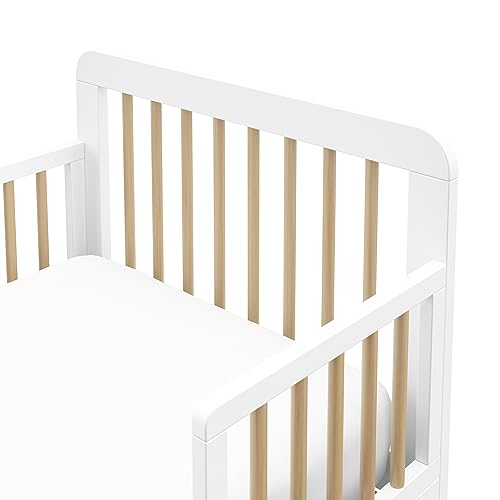 Storkcraft Pasadena Toddler Bed (White with Driftwood) - GREENGUARD Gold Certified, Fits Standard Full-Size Crib & Toddler Mattress, Toddler Safety Guardrails Included, Complete Design with Footboard