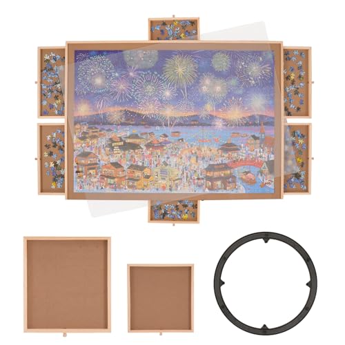 VEVOR 2000 Piece Puzzle Board with 6 Drawers and Cover, 40.2"x29.4" Rotating Wooden Jigsaw Puzzle Plateau, Portable Puzzle Accessories for Adult, Puzzle Organizer & Puzzle Storage System, Gift for Mom VEVOR
