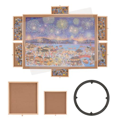 VEVOR 2000 Piece Puzzle Board with 6 Drawers and Cover, 40.2"x29.4" Rotating Wooden Jigsaw Puzzle Plateau, Portable Puzzle Accessories for Adult, Puzzle Organizer & Puzzle Storage System, Gif - WoodArtSupply