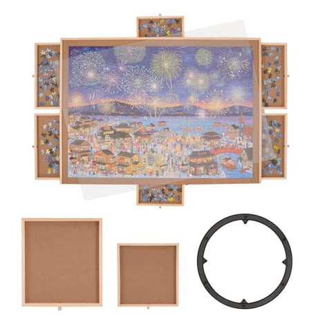 VEVOR 2000 Piece Puzzle Board with 6 Drawers and Cover, 40.2"x29.4" Rotating Wooden Jigsaw Puzzle Plateau, Portable Puzzle Accessories for Adult, Puzzle Organizer & Puzzle Storage System, Gift for Mom VEVOR