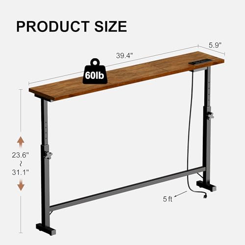 Lanynne Narrow Console Table with Adjustable Height Rustic Behind Couch Sofa Table with Power Outlets 39.4" Long * 5.9" Deep Entryway Table for Hallway Bedroom Living Room Foyer Classic Lanynne