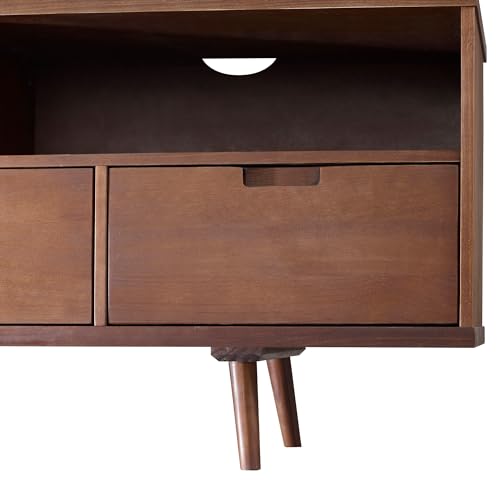 Walker Edison 3-Drawer Mid Century Modern Wood TV Stand for TV's up to 65" Flat Screen Cabinet Door Living Room Storage Entertainment Center, 58 Inch, Walnut Walker Edison