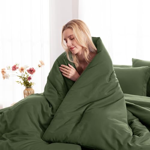 CozyLux Queen Comforter Set Olive Green, 7 Pieces Bed in a Bag Queen Comforter Set with Sheets, Bedding Sets with Down Alternative Comforter, Fitted Sheets, Flat Sheets, Pillow Shams and Pillowcases CozyLux