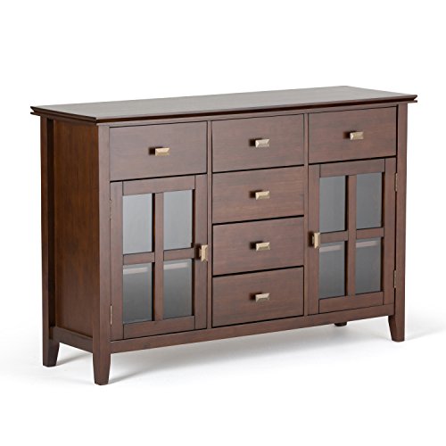 SIMPLIHOME Artisan Solid Pine Wood 54 inch Contemporary Sideboard Buffet Credenza in Russet Brown features 2 Doors, 6 Drawers and 2 Cabinets with Large storage spaces - WoodArtSupply