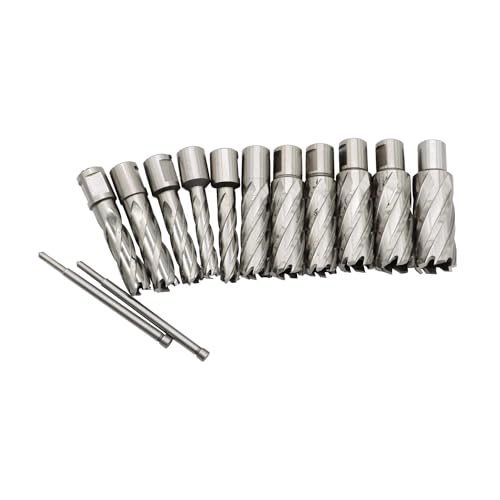 Nakkaa 13 Pcs M2 High Speed Steel Annular Cutter Set 3/4 Inch Shank Cutting Depth 1" /2''Cutting Diameter 7/16" to 1-1/16" Inch Standard Kit with 2 Pilot Pins (Cutting Depth 2'') - WoodArtSupply