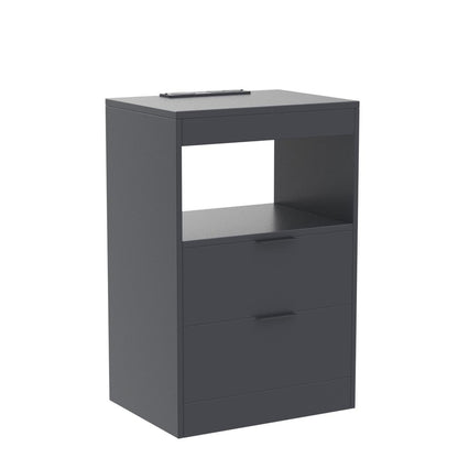 Tiptiper Black Nightstand with Wireless Charging Station and LED Lights, Bedside Table with 2 Drawers, Open Storage, 1 Pull-Out Tray, End Side Table with Charging Station, LED Night Stand wit - WoodArtSupply