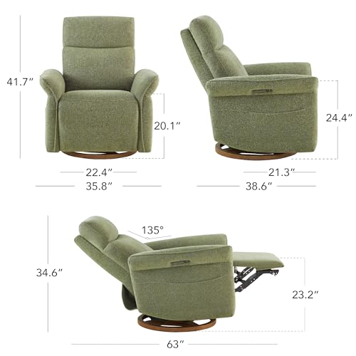 CHITA Power Recliner Chair, Electric Triple-Motor Swivel Glider Nursery Rocking Chair with Adjustable Power Headrest and Lumbar Support, GREENGARD Gold Certified, Solid Wood Base, Forest Green