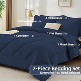FUANNA 7 Pieces Full Size Comforter Sets, All Season Bedding Sets Full Size, Luxury Soft Bed in a Bag with Comforter, Flat Sheet, Fitted Sheet, Pillowcases & Pillow Shams, Navy Blue FUANNA