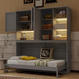 Merax Twin Size Wall Murphy Bed with Top Cabinet, Shelves,Space Saving Foldable Bed with Light & USB,Sleeping Arrangement for Multipurpose Area, Bedroom, Guest Room or Living Room,Gray Merax