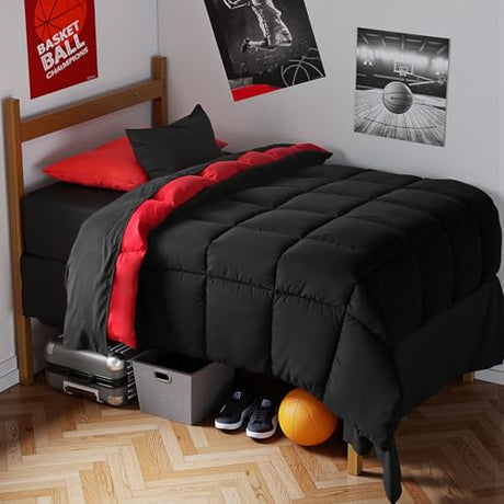 Anluoer Twin XL Comforter Set, 5 Pieces Black Bed in a Bag, All Season Bedding Sets with 1 Comforter(68"*88"), 1 Pillow Sham, 1 Pillowcase, 1 Flat Sheet, 1 Fitted Anluoer