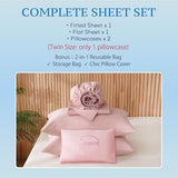 JSD 100% Cotton Sheet Set Twin, Dusty Pink Sateen Sheets 300 Thread Count, Soft Breathable Bed Sheets Deep Pocket JSD