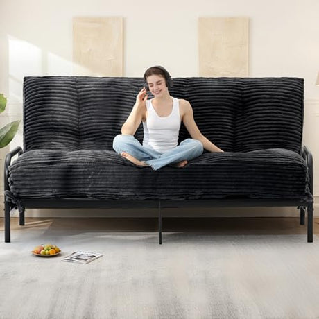 NLDD 10" Futon Mattress Queen Size, Ultra Thick Futons Sofa Couch Bed Sleeper Sofa Bed, Versatile Floor Futons Japanese Floor Mattress for Adults, Black (Frame Not Included) NLDD