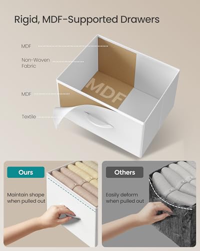 SONGMICS Dresser for Bedroom, Chest of Drawers, Nightstand, Steel, MDF, 2 Non-Woven Fabric Drawers, Storage Organizer Unit, Closet, Entryway, Cloud White and Snow White ULGS312W01S SONGMICS