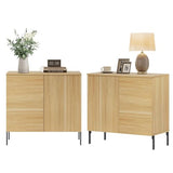 WAMPAT Fluted Nightstand Set of 2, 31.5" Wide Modern Mid Century End Table with 2 Doors, Wooden Bedside Table with Storage, Night Stand Sofa Table Side Table with Hidden Handles for Bedroom,Oak WAMPAT