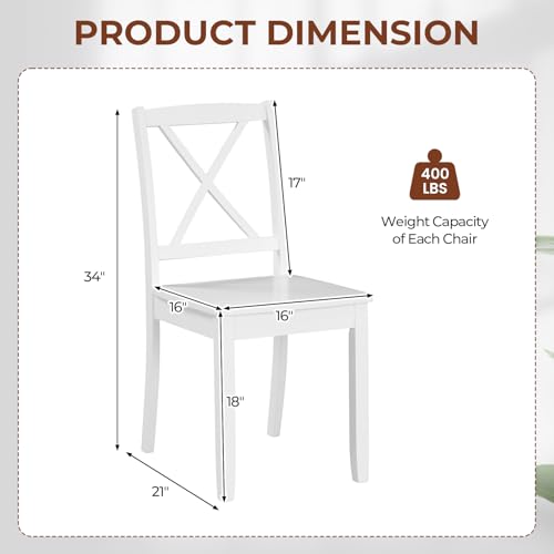 Giantex Wood Dining Chairs Set of 4 White, Armless Kitchen Chairs w/Rubber Wood Legs & Curved Backrest, Farmhouse Cross Back Diner Chairs, Wooden Side Chairs for Home Dining Room, Load 400 LBS Giantex