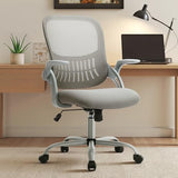 Sweetcrispy Home Office Managerial Executive Chair, Ergonomic Mesh Adjustable Swivel Mid-Back Chair with, Flip-up Arms, Comfortable Lumbar Support, Comfy Arms for Bedroom,Study,Student, Grey Sweetcrispy
