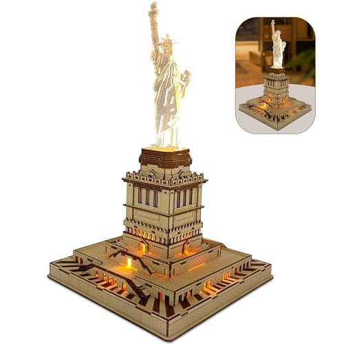 Ysityum 3D Wooden Puzzle for Adults - Statue of Liberty Wood Puzzle Modle Kits with USB LED Light, DIY Architecture Building Craft Toy Set Brain Teaser Gifts for Kids & Teens (147PCS)