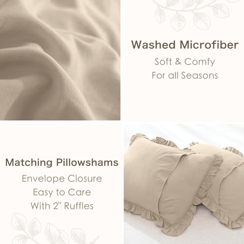 Masaca Ruffled Comforter Set Queen,3-Piece Farmhouse Shabby Boho Chic Bedding,Ultra Soft Linen Feel Textured Bed Comforter Set (1 Ruffle Comforter+2 Pillow Shams) Masaca