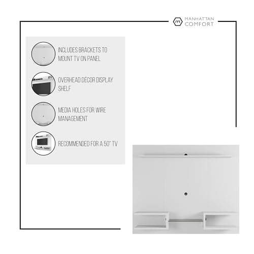 Manhattan Comfort Plaza Floating Entertainment Center for Living Room, Wall Mounted TV Stand with Display Shelves, Wire Management & Mounting Hardware, Fits up to 50" Screens, White Manhattan Comfort