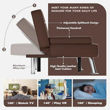 JUMMICO Faux Leather Futon Sofa Bed Futon Couch with Removable Armrests Adjustable Sleeper Sofa Bed with 2 Cup Holders for Living Room (PU Leather, Brown) JUMMICO