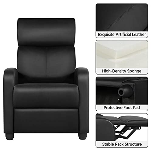 Yaheetech 2-Seat Reclining Chair Leather Recliner Sofa Modern Chaise Couch Lounger Sofa for Living Room Home Theater Black Yaheetech