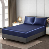 Counfeisly 2 Pieces Satin Twin Fitted Sheet & Pillowcase Set, Luxury Silky Soft Satin Bed Sheets with 1 Deep Pocket Fitted Sheet - 16" Deep Pocket Sheets, 1 Pillowcase, Navy Counfeisly