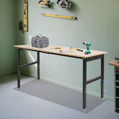 Adjustable Workbench, Heavy Duty Work Bench with Power Outlets and USB Ports, Wood Top Workstation Table, 3000 LBS Load Capacity Work Benches for Garage, Workshop, Office, Home Use (72x25in,B) Eapmic