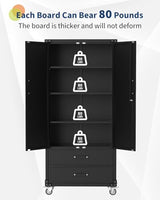 GarveeHome 72 in Metal Storage Cabinet with Wheels, Locking Doors & 2 Drawers,Heavy Duty Rolling Garage Organizer with 3 Adjustable Shelves for Home/Office/Workshop/Warehouse GarveeHome
