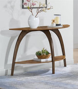 Martin Svensson Home LAX Two-Tone 48-Inch Caramel Brown Half-Moon Wood Sofa Console Table with Walnut Legs and Shelf Storage Martin Svensson Home