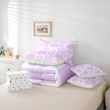 Feelyou Cute Flowers Checked Comforter Set Full 7 PCS Purple White Plaid Bedding Set for Kids Boys Girls Geometric Bed in a Bag with Comforter, Sheets, Pillowcases, Cushion Covers Bedroom Decor Feelyou