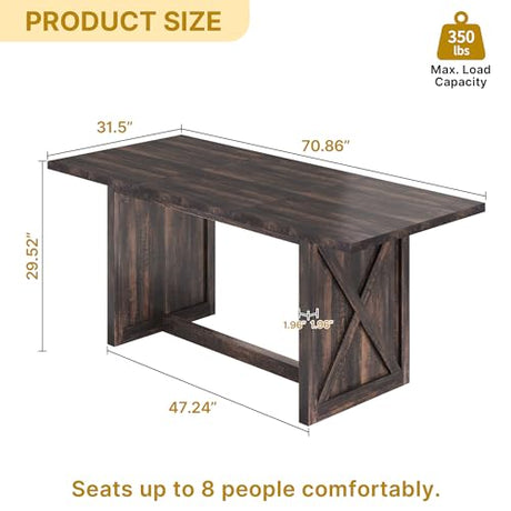 YITAHOME 70.8" Large Farmhouse Dining Table for 6 to 8 People, Rustic Style Wood Dinner Table, Rectangular Dining Table for Kitchen, Dining Room & YITAHOME