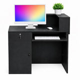 GRGECXZ Modern Reception Desk with Storage Drawer & Counter Shelf, 39.4" Front Counter Reception Table for Office, Salon, Lobby, Retail Store (Black, Right Table) GRGECXZ