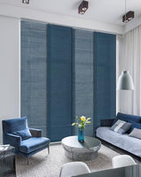 GoDear Design Adjustable Sliding Vertical Blinds for Sliding Glass Doors, Hanging Room Dividers, Extendable Track from 45.8" to 86" W, Trimmable Panel Curtains Up to 96", Semi-Sheer, Blue, Meteor GoDear Design