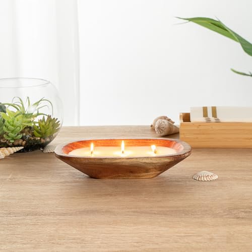 Restaurantware-Coco Casa 9.1 x 5.5 x 2 Inch Wood Dough Bowl Candle, 1 Hand Poured Bread Bowl Candle - Vanilla Fragrance, Double Wax Blend, Soy Wax Scented Candle, Wooden Wick Restaurantware
