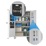Upgraded Wide and Deep Garage Storage Cabinet with Wheels and Doors,Metal Storage Cabinet with Pegboards and 4 Adjustable Shelves for Garage Home Basement,Required Assembly,White,43.3"Wx21.9"Dx72"H Reemoon