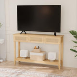 VINGLI 51" Console Table with Drawers, Rattan Entryway Table with Storage Shelf, Narrow Sofa Table, Boho Hallway Table for Living Room, Entrance, Foyer, Behind Couch, Natural Rattan VINGLI