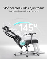 Hbada P3 Ergonnomic Office Chair with 2D Adjustable Lumbar Support, Office Chair with Adjustable Headrest and Armrest, 145° Stepless Tilt Function, Black(No Footrest) Hbada
